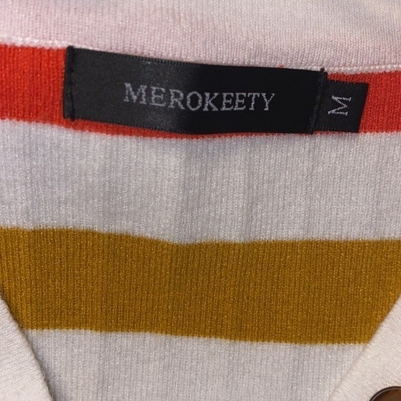 MEROKEETY Striped Sweater Knit 1/4 Button pullover Long Sleeve size M - Picture 5 of 11
